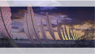 Illustration of feather-shaped devices to convert energy